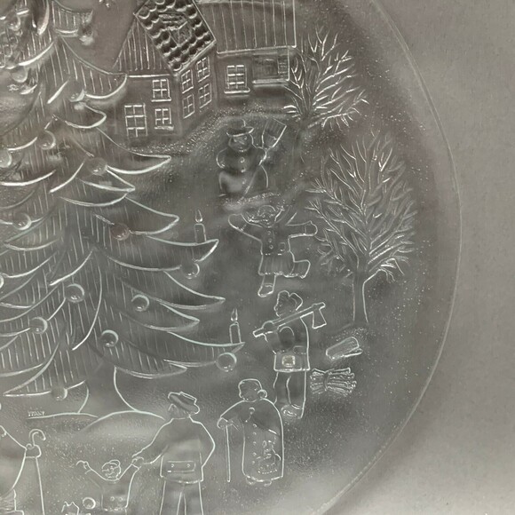 Clear Glass Decorative Chop Serving Platter Plate Christmas Tree Snowman Holiday - Picture 4 of 7